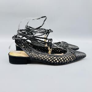 Jennifer Sumko Antonio Melani Shoes Womens 9 Black Woven Slingback Pointed Flats